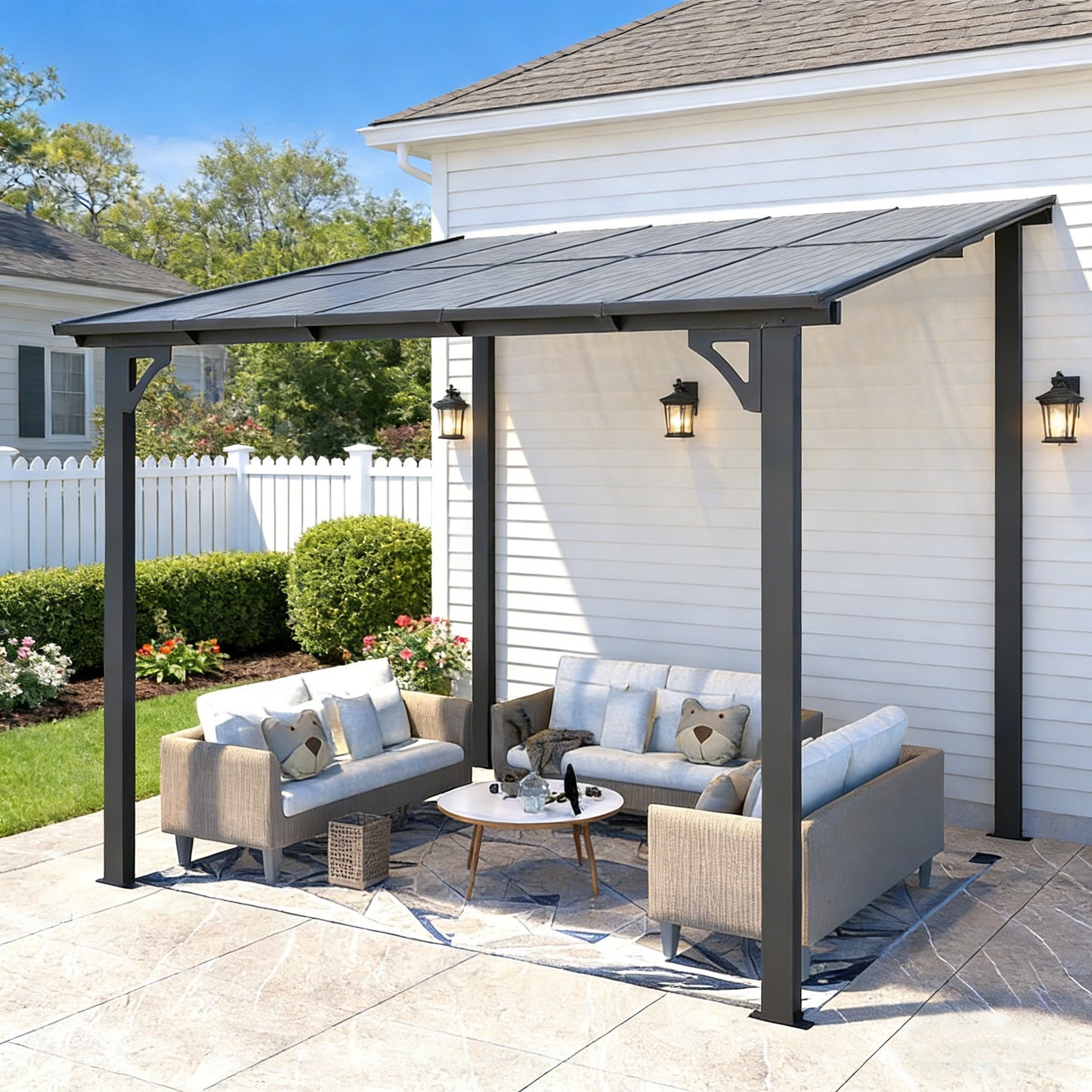 YODOLLA 10' x 8' Lean to Gazebo Pergola for Patio, Dark Gray