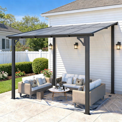 YODOLLA 10' x 8' Lean to Gazebo Pergola for Patio, Dark Gray