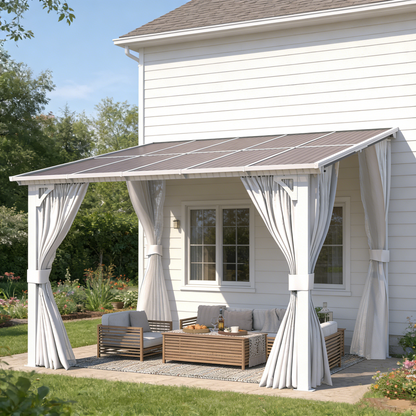 YODOLLA 10'x8' Outdoor Lean to Gazebo Pergola with Curtain and Netting for Patio, White