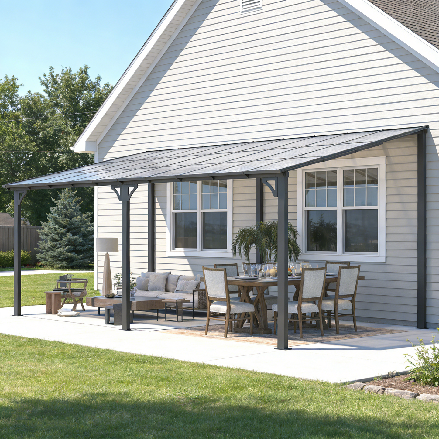 YODOLLA 20' x 12' Gazebo for Patio, Large Wall-Mounted Hard Top Lean-to Gazebo Pergola with Roof 12' x 20' on Clearance, Heavy Duty Patio Awnings for Decks, Backyard