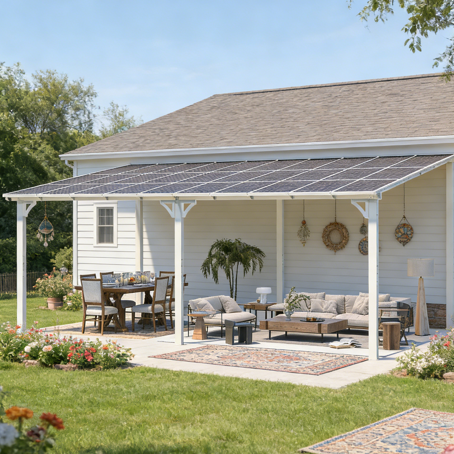 YODOLLA 20'x12' Wall Mounted Gazebos Pergola, White