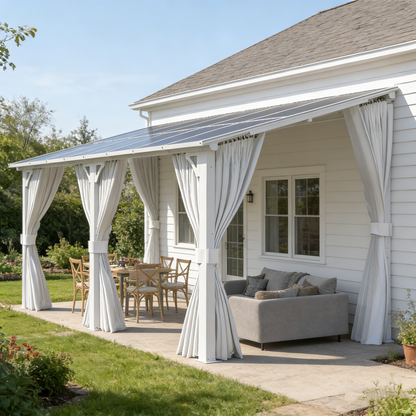 YODOLLA 16'x8' Outdoor Lean to Gazebo Pergola with Curtain and Netting for Patio, White