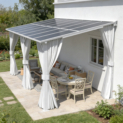 YODOLLA 16'x10' Outdoor Lean to Gazebo Pergola with Curtain and Netting for Patio, White