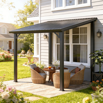 YODOLLA 8' x 8' Outdoor Pergola Hardtop Gazebo,Dark Grey