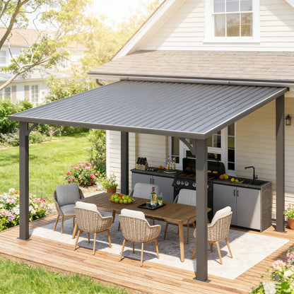 YODOLLA 10' x 10' Outdoor Pergola Hardtop Gazebo, Dark Gray