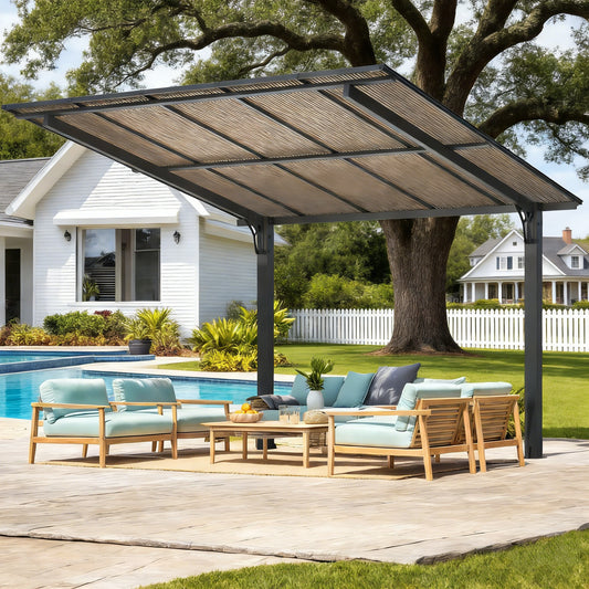 YODOLLA 10' x 10' Gazebo on Clearance, Outdoor Pergola Carport for Patio, Freestanding Lean to Hard Top Pergolas and Gazebos Clearance with Roof