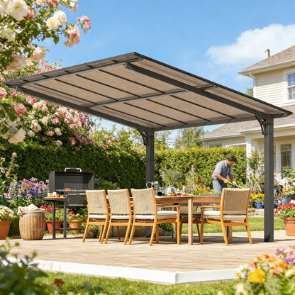 YODOLLA 12' x 10' Gazebo, Outdoor 10x12 Pergola Carport for Patio, Freestanding Lean to Hardtop Gazebo, Pergolas and Gazebos Clearance with Roof