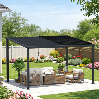 YODOLLA 13' x 10' Louvered Gazebo Pergola with Adjustable Metal Rainproof Patio Roof
