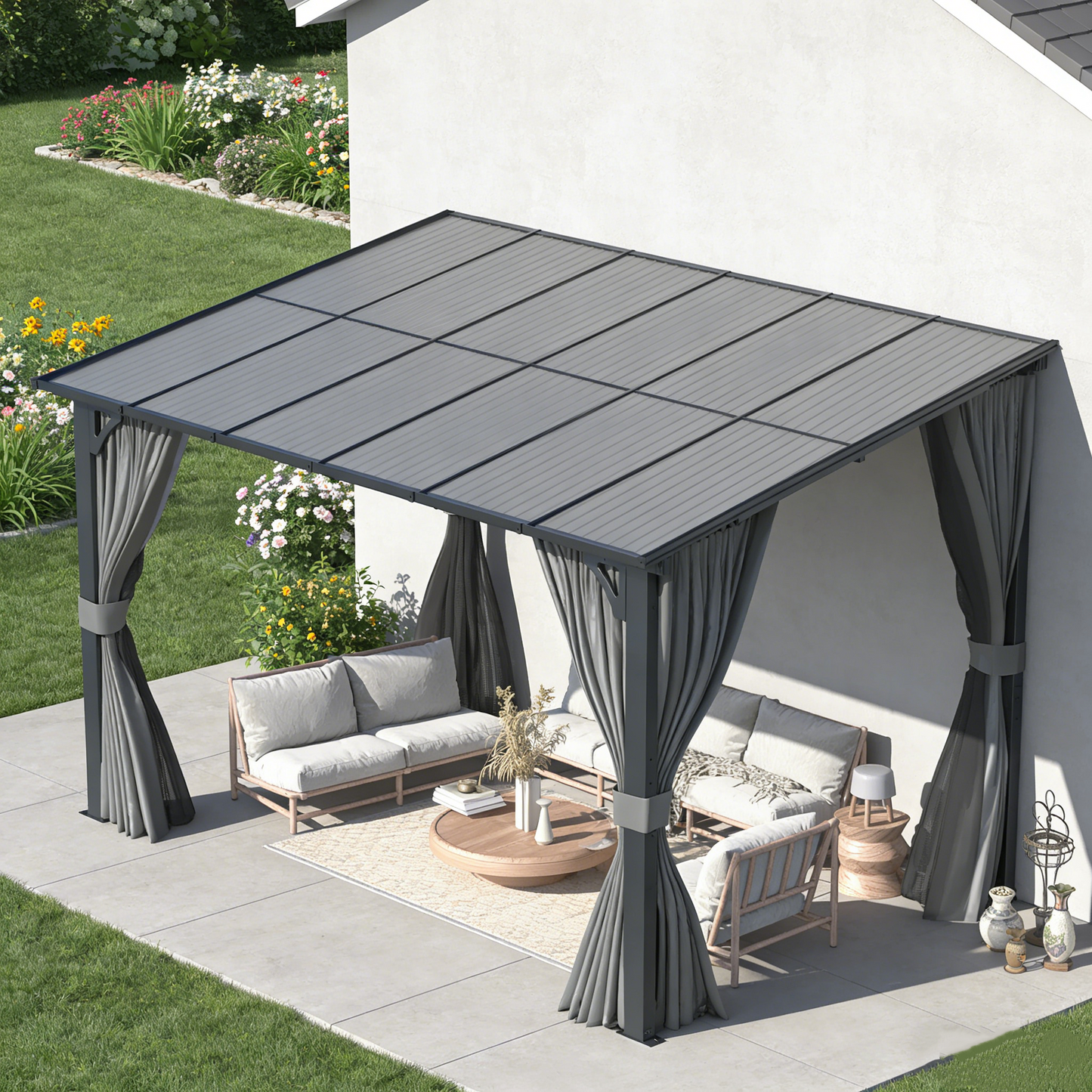 YODOLLA 12' x 8' Gazebo Outdoor Pergola Gazebo with Curtains and Netting