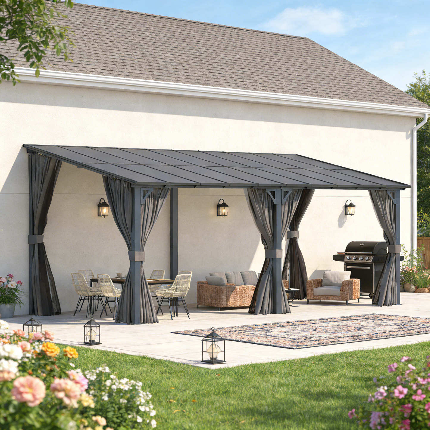YODOLLA 20' x 8' Outdoor Gazebo Pergola with Curtains and Netting