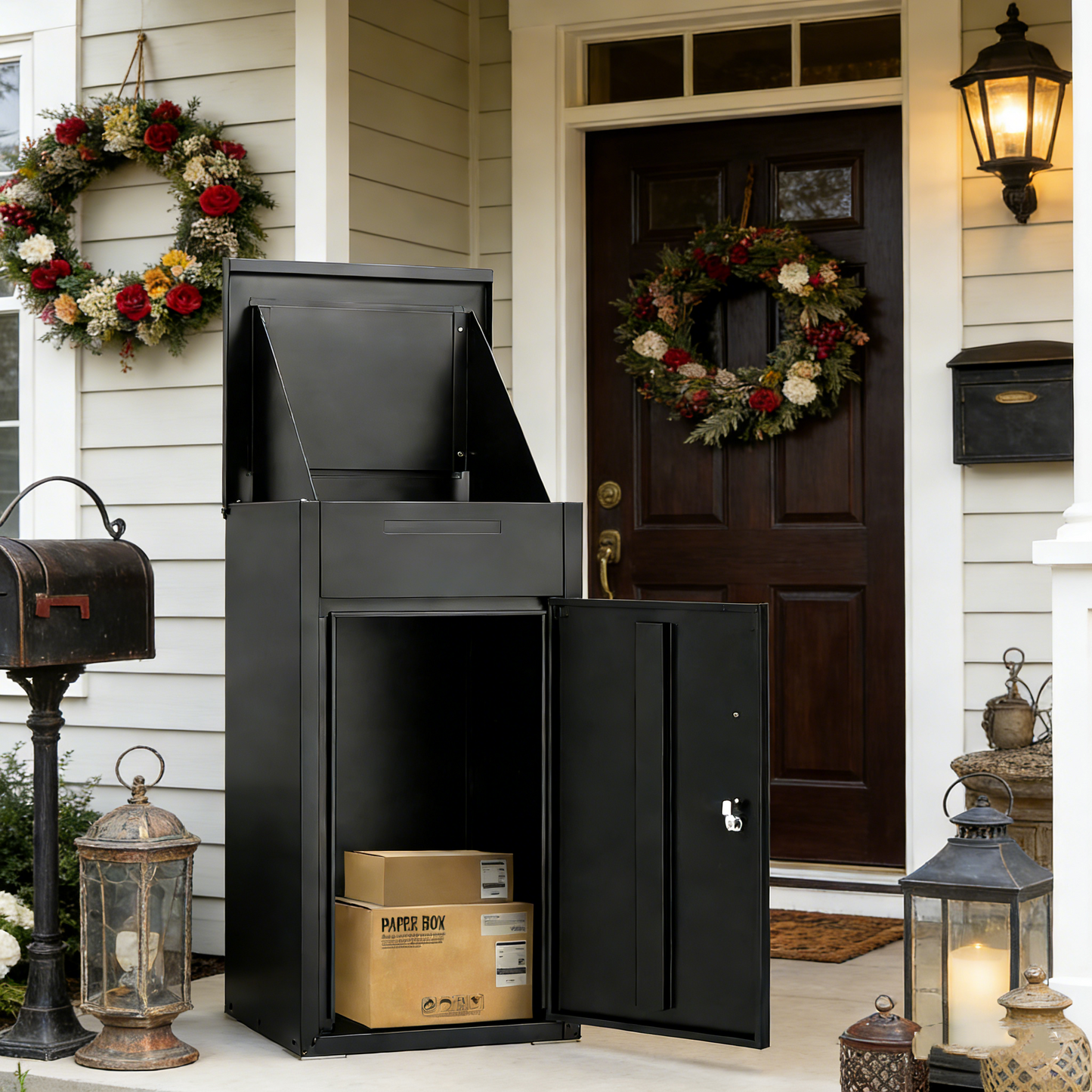 YODOLLA Lockable Anti-Theft Parcel Drop Box with Mailbox for Porch Fence Curbside, Black