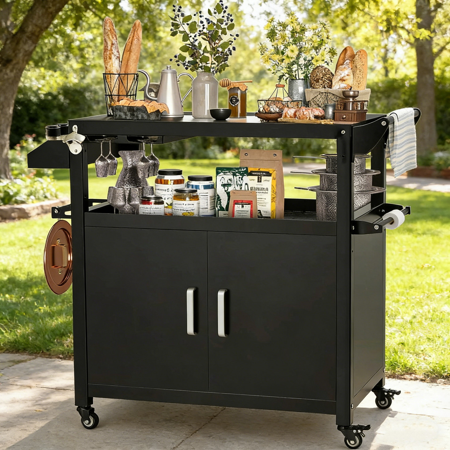 YODOLLA Outdoor Grill Cart Kitchen Storage Cabinets Island with Wheels