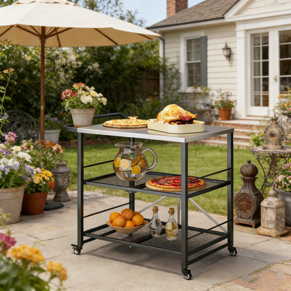 YODOLLA Stainless Pizza Oven Table with 2 Lock Casters, Silver