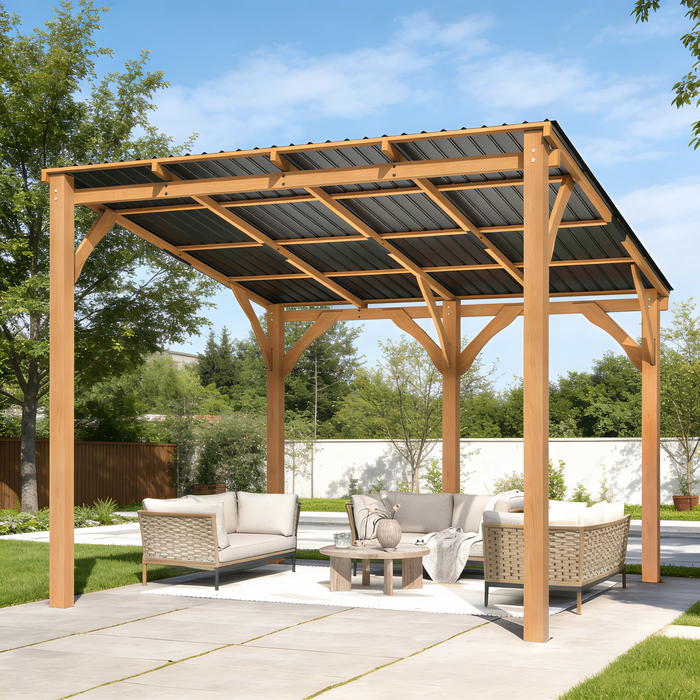 YODOLLA 10' x 10' Outdoor Wood Ceder Gazebo Lean to Hardtop Pergolas