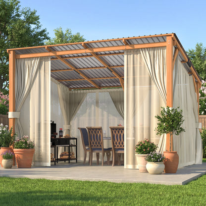 YODOLLA 12x10 Outdoor Wooden Pergola Gazebo with Curtains and Netting for Patio