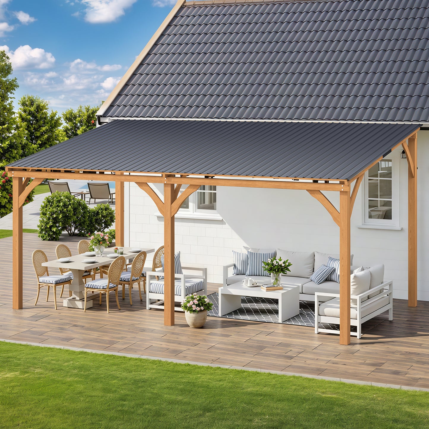 YODOLLA Outdoor Wooden Gazebo, Patio Lean to Hardtop Pergolas and Gazebos