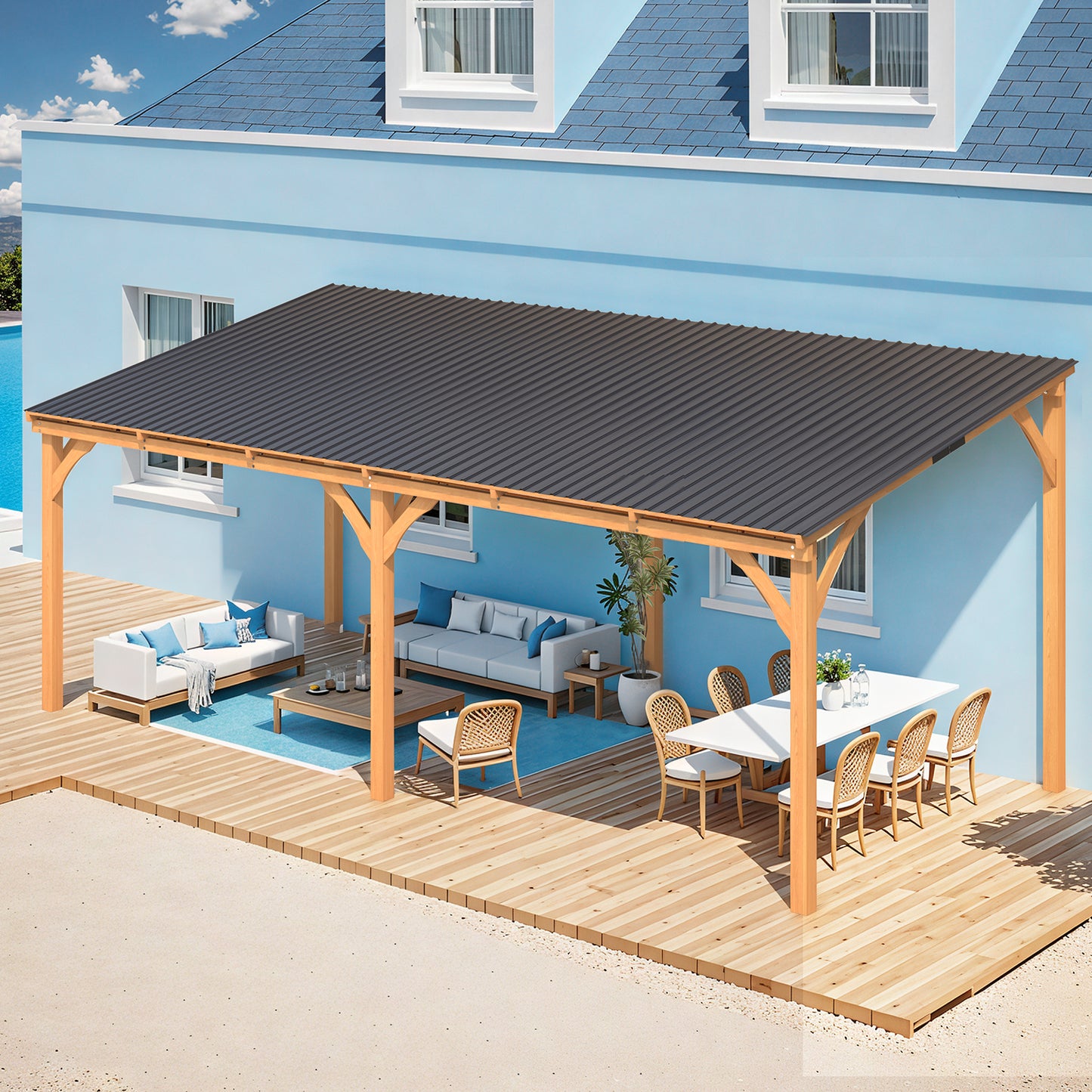 YODOLLA Outdoor Wooden Gazebo, Patio Lean to Hardtop Pergolas and Gazebos