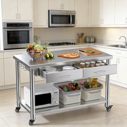 YODOLLA Stainless Steel Work Table with Drawers, 48"x24" Prep Table