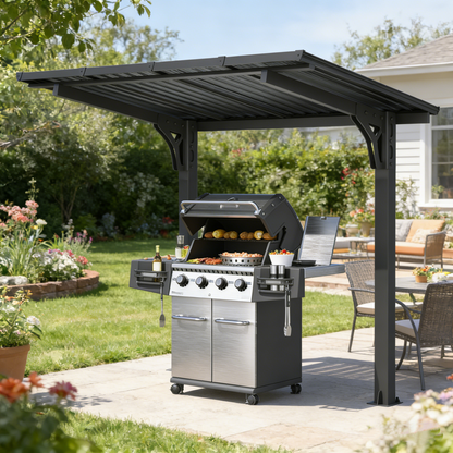 YODOLLA 8' x 5' Outdoor Lean to Grill Gazebo Hardtop Pergola Freestanding Pergolas
