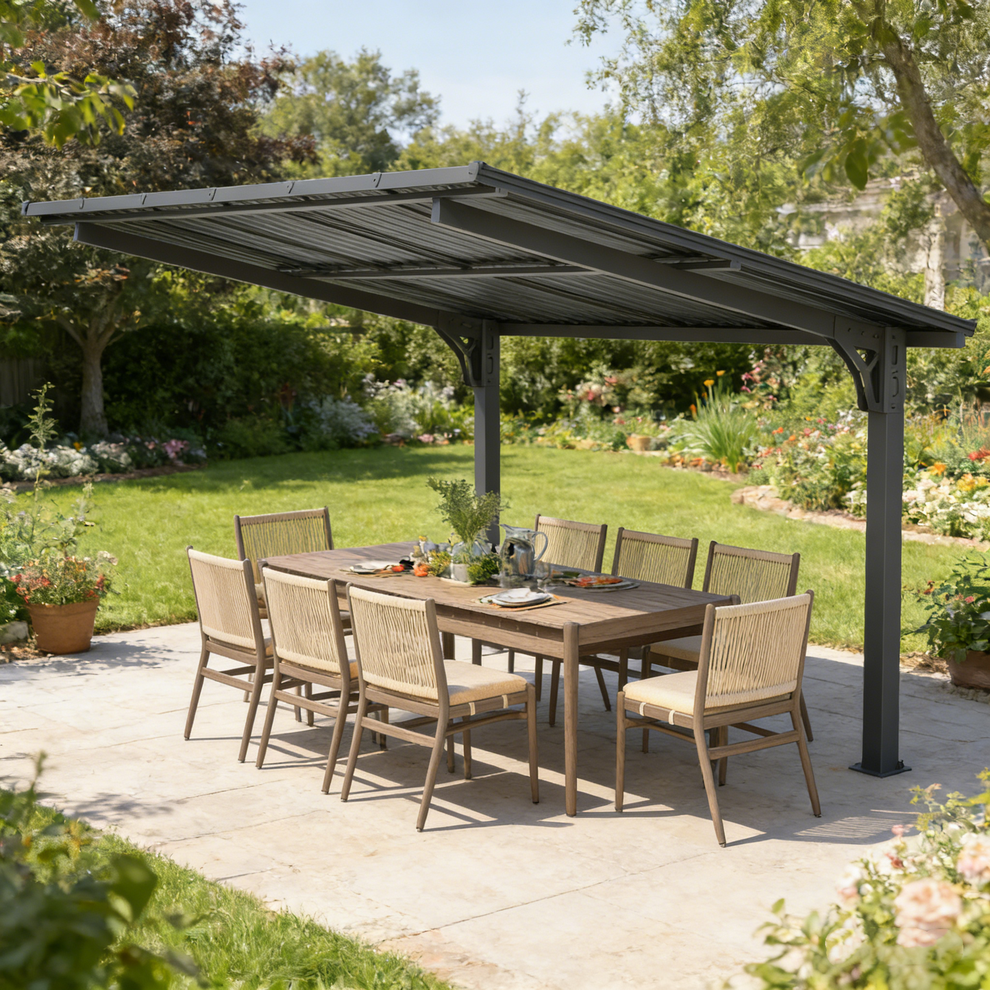 YODOLLA 12'x10' Freestanding Gazebo Outdoor Lean to Hardtop Metal Carport