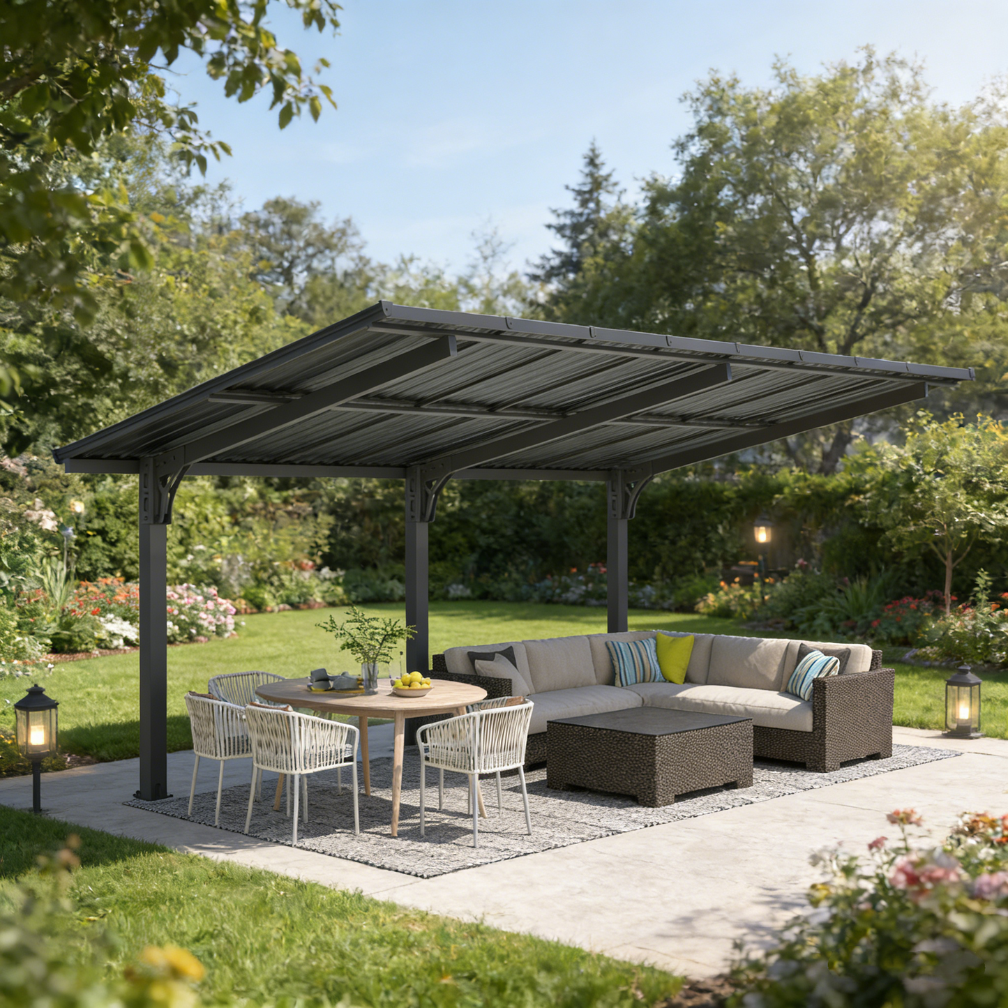 YODOLLA 16'x10' Freestanding Gazebo Outdoor Lean to Hardtop Metal Carport Pergolas
