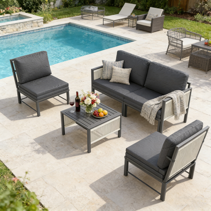 YODOLLA Aluminum Patio Furniture Set 5/4 Seats Outdoor Sectional Couch