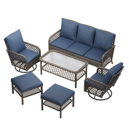 YODOLLA 6PCS Wicker Conversation Set Patio Furniture Set Outdoor Sectional Sofa Couch