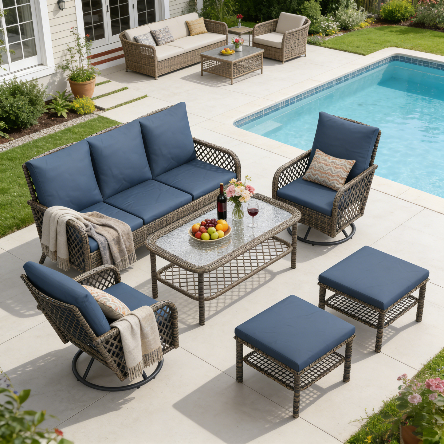 YODOLLA 6PCS Wicker Conversation Set Patio Furniture Set Outdoor Sectional Sofa Couch