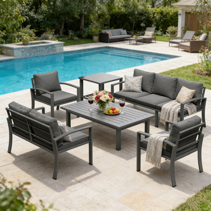YODOLLA Metal Patio Furniture Set, 7 Seats Modern Outdoor Furniture