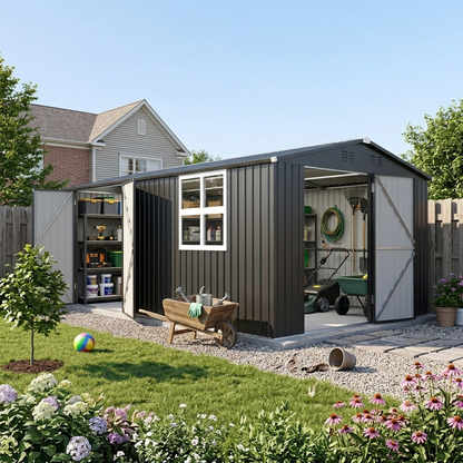 YODOLLA 20' x 10' Outdoor Storage Shed Large Metal Sheds with Windows Utility Tool Storage