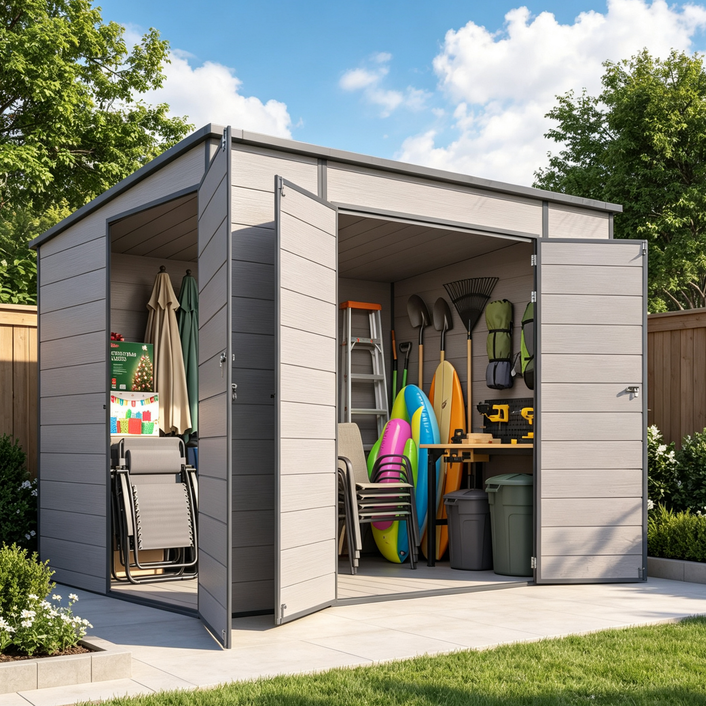 YODOLLA 6'x8' Outdoor Resin Storage Shed, Lean to Plastic Shed with Base