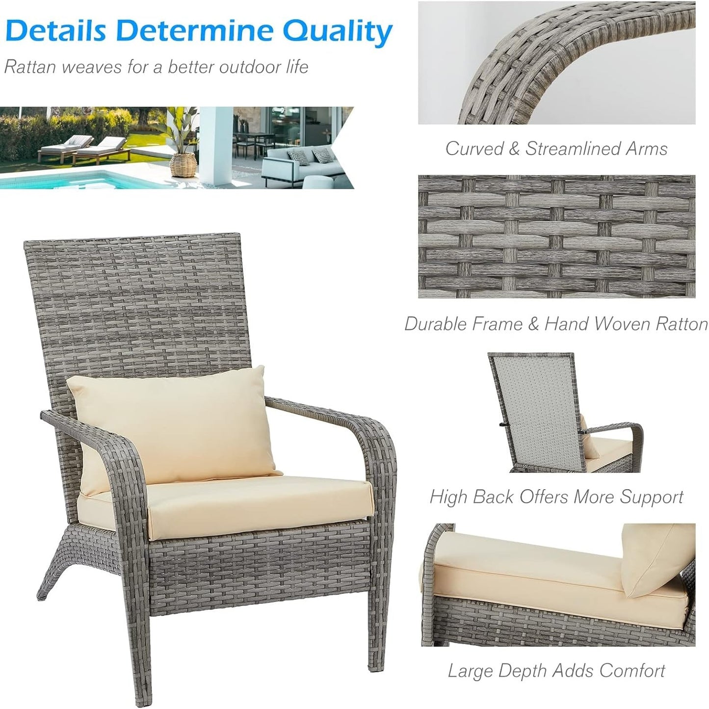 YODOLLA Patio Adirondack Wicker Chair, Grey