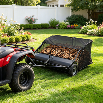 YODOLLA 52" Lawn Sweeper Tow Behind, Pull Behind Grass & Leaf Collector