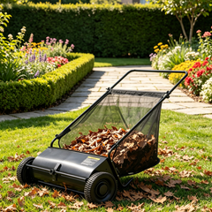 YODOLLA Push Lawn Sweeper, 26 Inch Leaf Collector 7 Cu. Ft. Hopper Capacity