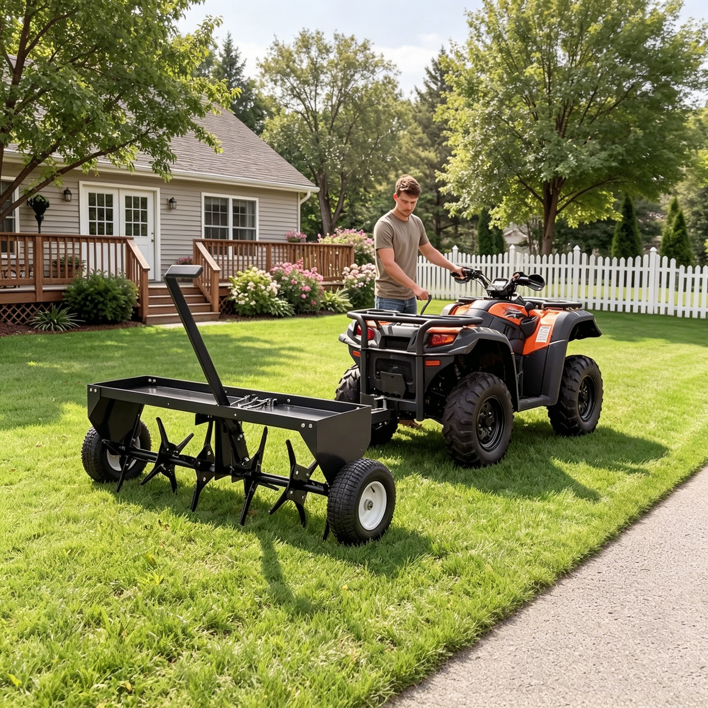 YODOLLA 40" Tow Behind Plug Aerator, Galvanized Steel Aerator Lawn Tool Tow Behind