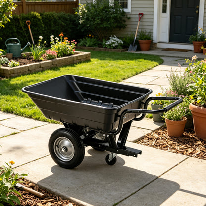 YODOLLA 2-in-1 Dump Cart 500Lbs Heavy Duty Tow Behind Poly Utility Trailer