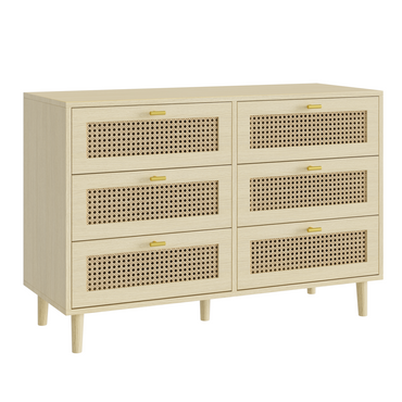 YODOLLA Wicker Dresser 6 Drawer Rattan Dresser, Natural Wood