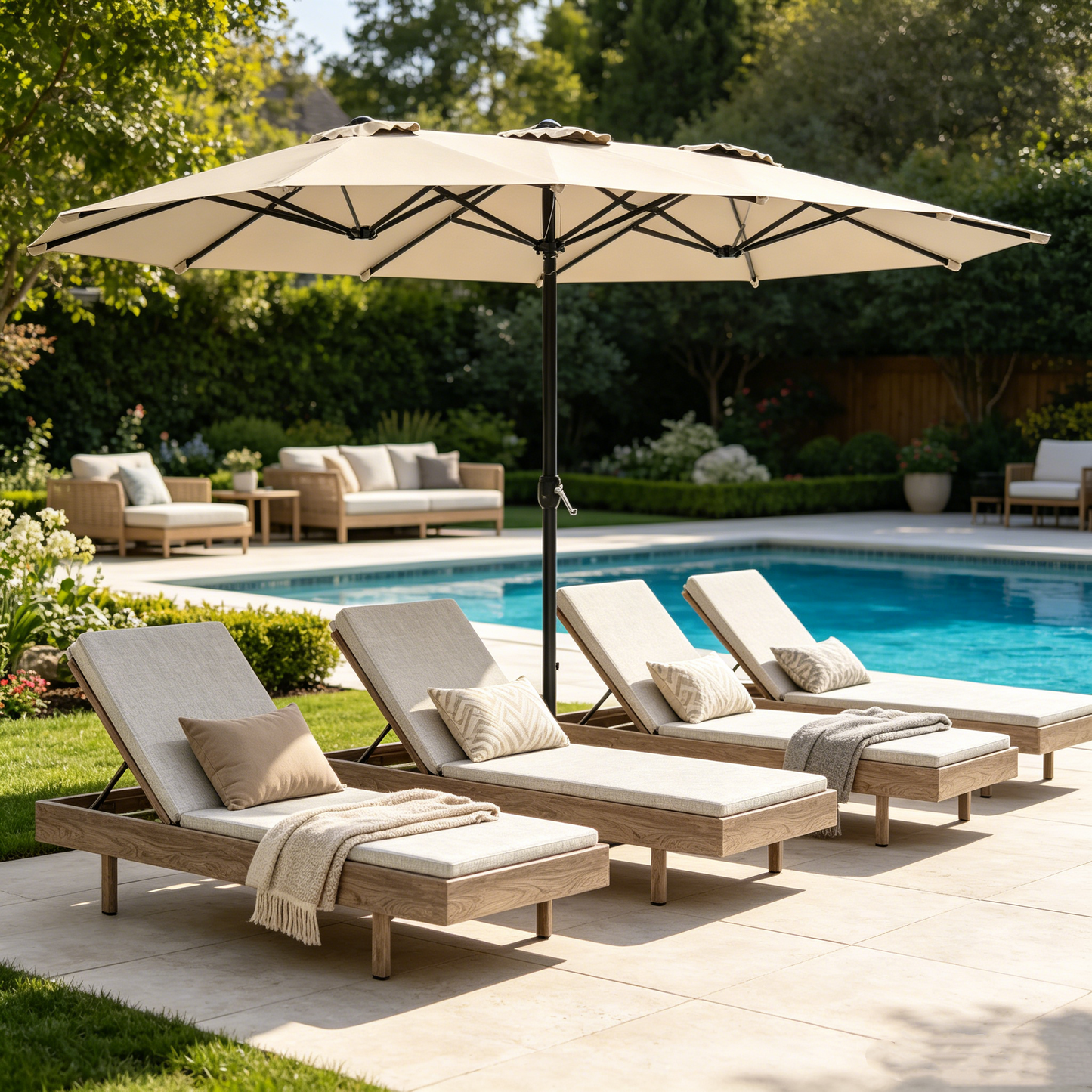 YODOLLA 15x9ft Double-Sided Patio Umbrella, Beige