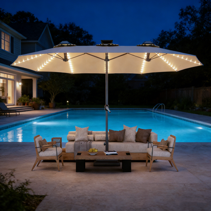 YODOLLA 15ft Patio Umbrella with Solar Lights, Beige