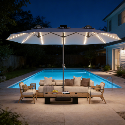 YODOLLA 15ft Patio Umbrella with Solar Lights, Dark Grey