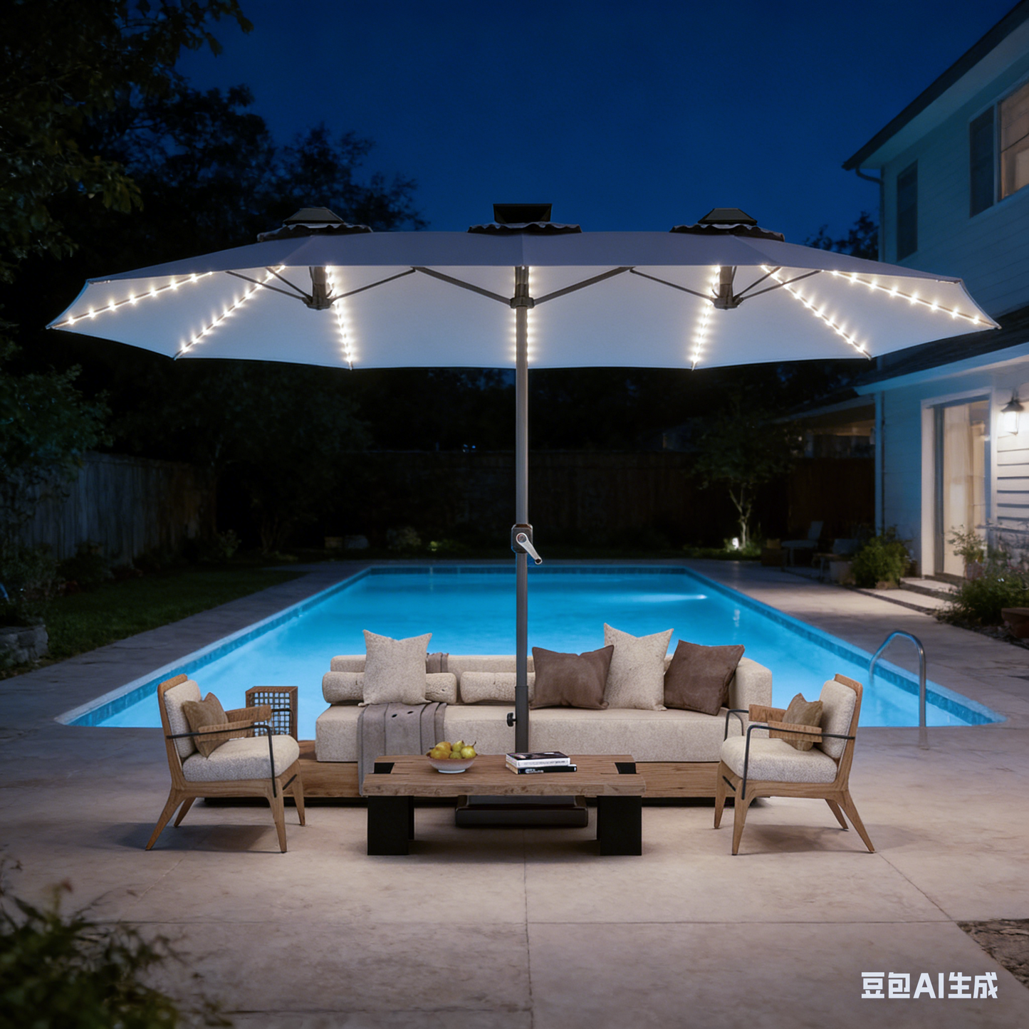 YODOLLA 15ft Patio Umbrella with Solar Lights, Gray