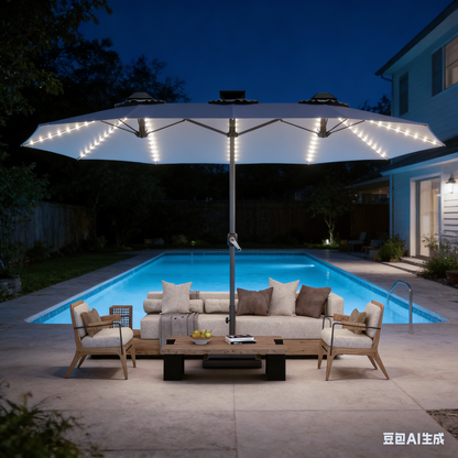 YODOLLA 15ft Patio Umbrella with Solar Lights, Gray