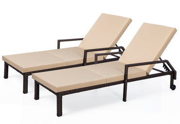 YODOLLA 2 PCS Outdoor Lounge Chairs, Brown Rattan with Beige Cushion