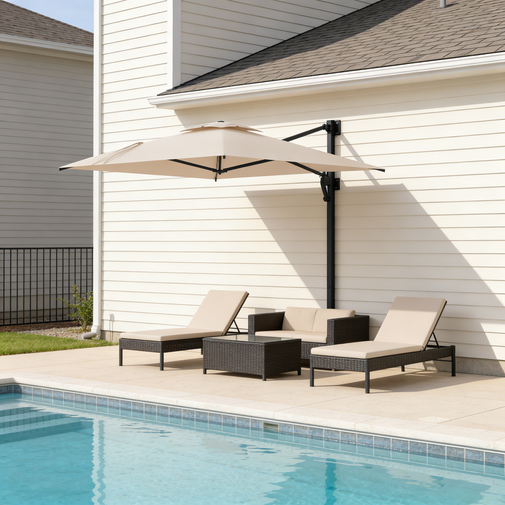 YODOLLA 10ft Wall Mounted Patio Umbrella, Rectangle Outdoor Patio Umbr