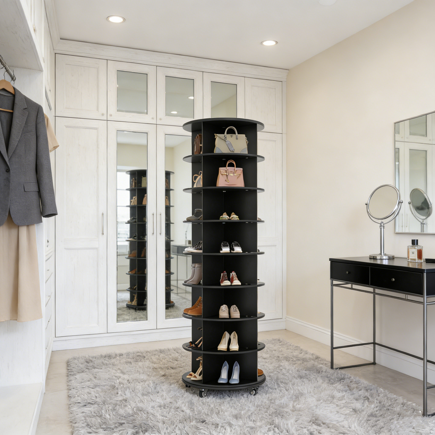 YODOLLA 8 Tier Rotating Shoe Rack Shoe Tower Organizer, Black