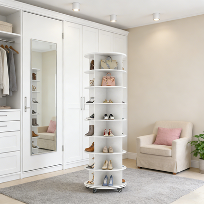 YODOLLA 8 Tier Rotating Shoe Rack Shoe Tower Organizer, White