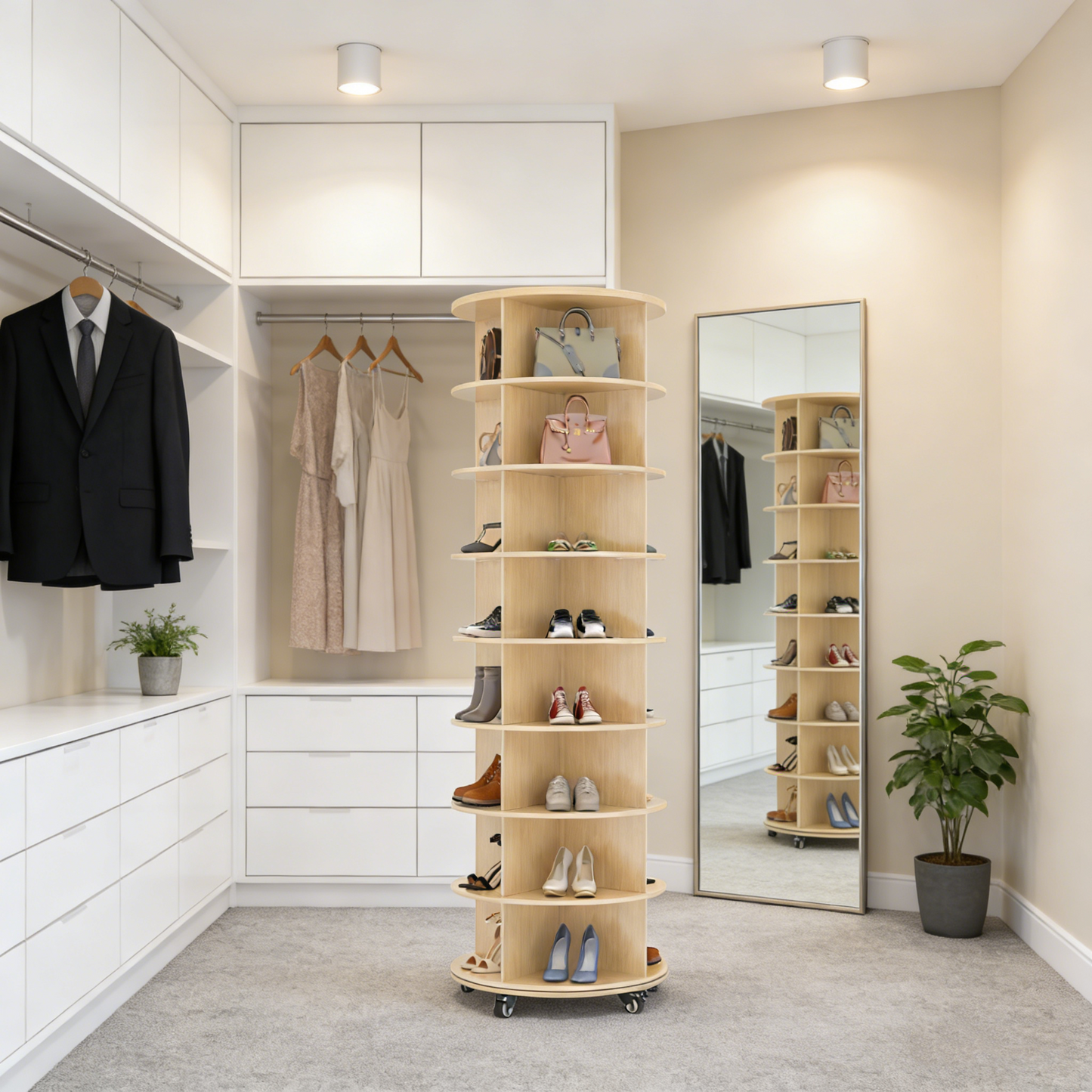 YODOLLA 8 Tier Rotating Shoe Rack Shoe Tower Organizer, Beige