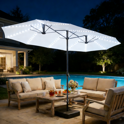 YODOLLA 15ft Double-Sided Patio Umbrella Outdoor Rectangle Umbrella with Base, Beige