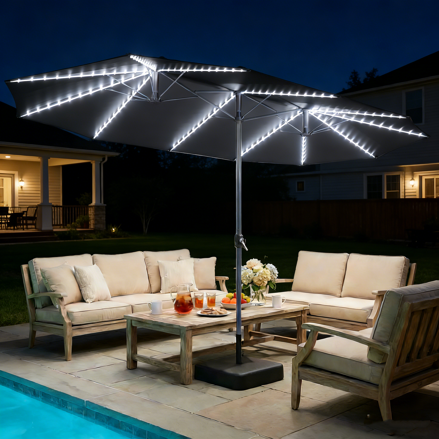 YODOLLA 15ft Double-Sided Patio Umbrella Outdoor Rectangle Umbrella with Base, Black