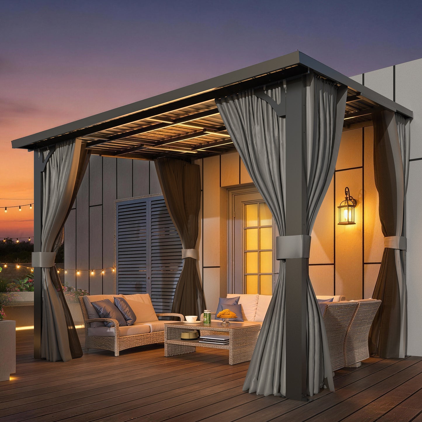 YODOLLA 10x8 Outdoor Pergola Hardtop Gazebo with Curtains and Netting for Patio